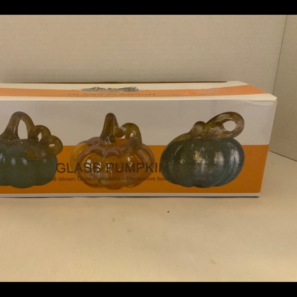 Hand blown Art Glass pumpkin aqua, orange ,Blue 3 per set